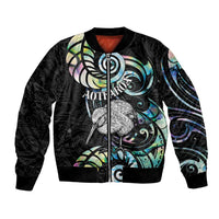 New Zealand Kiwi Bird Bomber Jacket Silver Fern Koru Paua Shell DT04 Unisex Black - Polynesian Pride