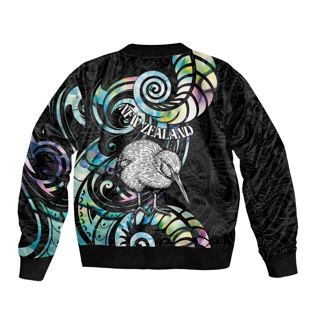New Zealand Kiwi Bird Bomber Jacket Silver Fern Koru Paua Shell DT04 - Polynesian Pride