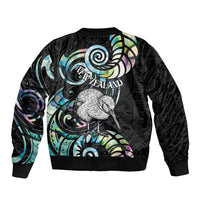 New Zealand Kiwi Bird Bomber Jacket Silver Fern Koru Paua Shell DT04 - Polynesian Pride