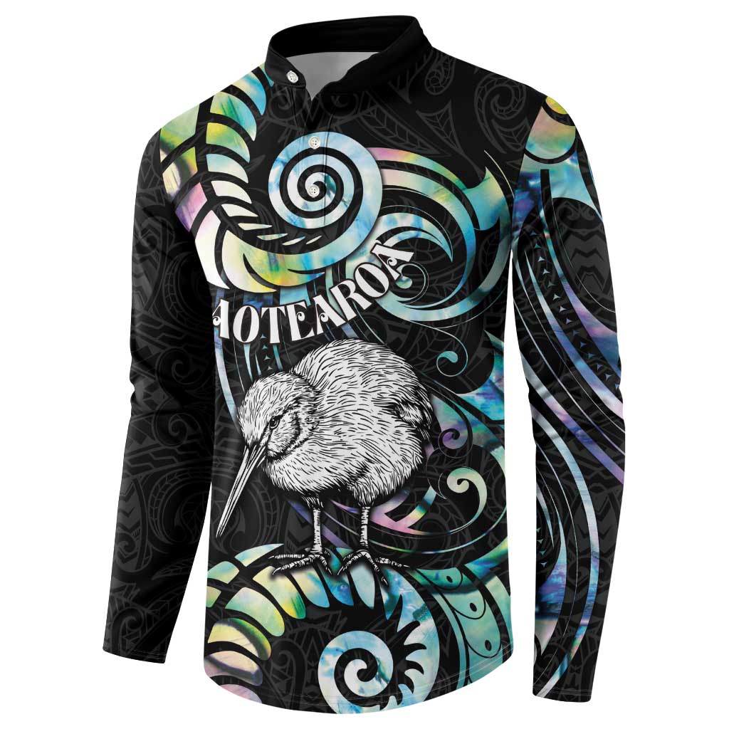 New Zealand Kiwi Bird Button Sweatshirt Silver Fern Koru Paua Shell DT04 - Polynesian Pride
