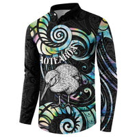 New Zealand Kiwi Bird Button Sweatshirt Silver Fern Koru Paua Shell DT04 - Polynesian Pride