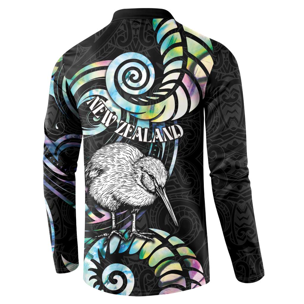 New Zealand Kiwi Bird Button Sweatshirt Silver Fern Koru Paua Shell DT04 - Polynesian Pride