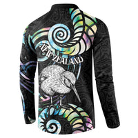 New Zealand Kiwi Bird Button Sweatshirt Silver Fern Koru Paua Shell DT04 - Polynesian Pride