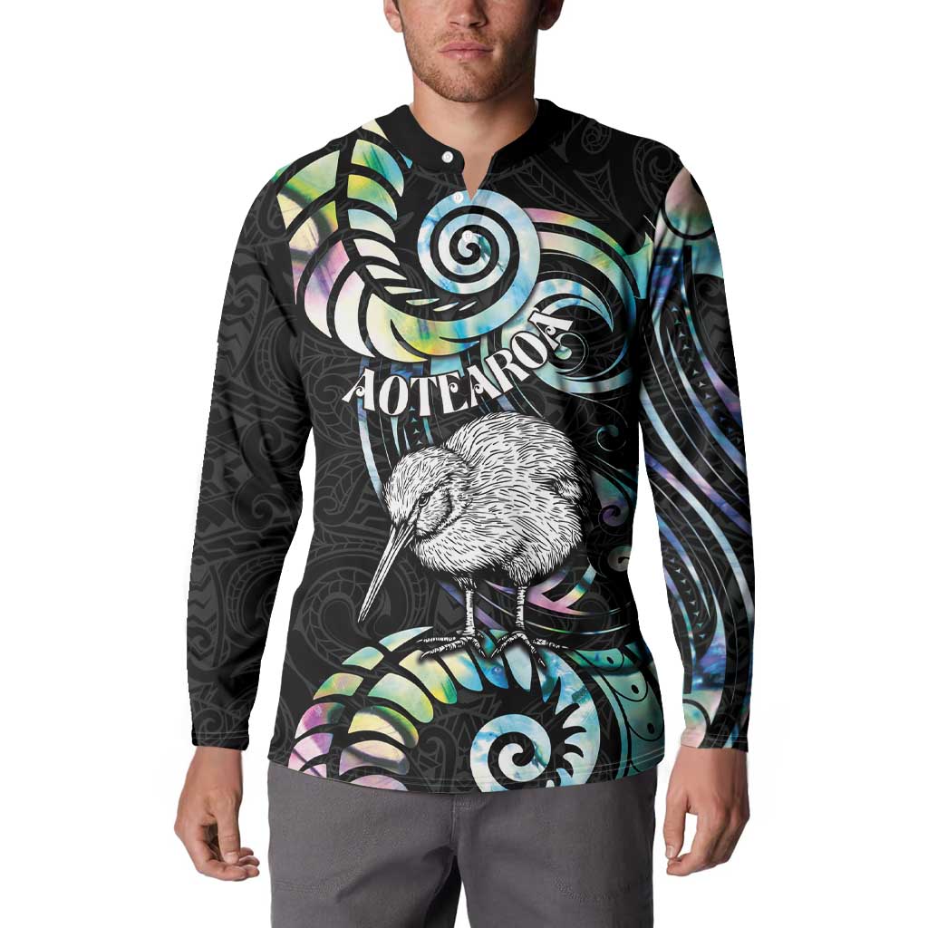 New Zealand Kiwi Bird Button Sweatshirt Silver Fern Koru Paua Shell DT04 - Polynesian Pride