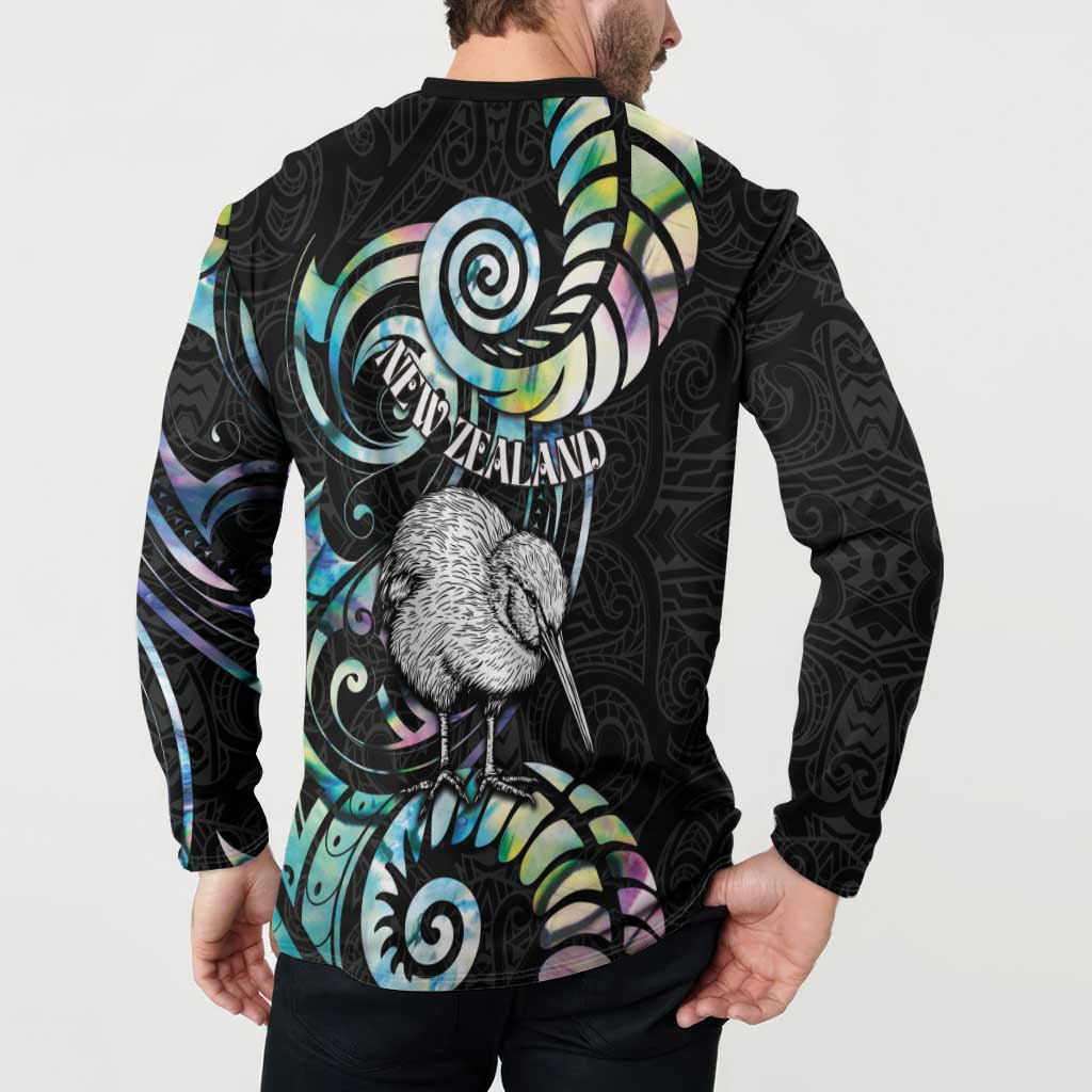New Zealand Kiwi Bird Button Sweatshirt Silver Fern Koru Paua Shell DT04 - Polynesian Pride