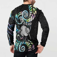 New Zealand Kiwi Bird Button Sweatshirt Silver Fern Koru Paua Shell DT04 - Polynesian Pride