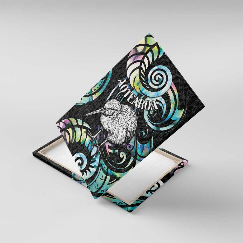 New Zealand Kiwi Bird Canvas Wall Art Silver Fern Koru Paua Shell DT04 With Frame Black - Polynesian Pride