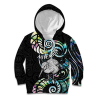 New Zealand Kiwi Bird Kid Hoodie Silver Fern Koru Paua Shell DT04 Hoodie Black - Polynesian Pride