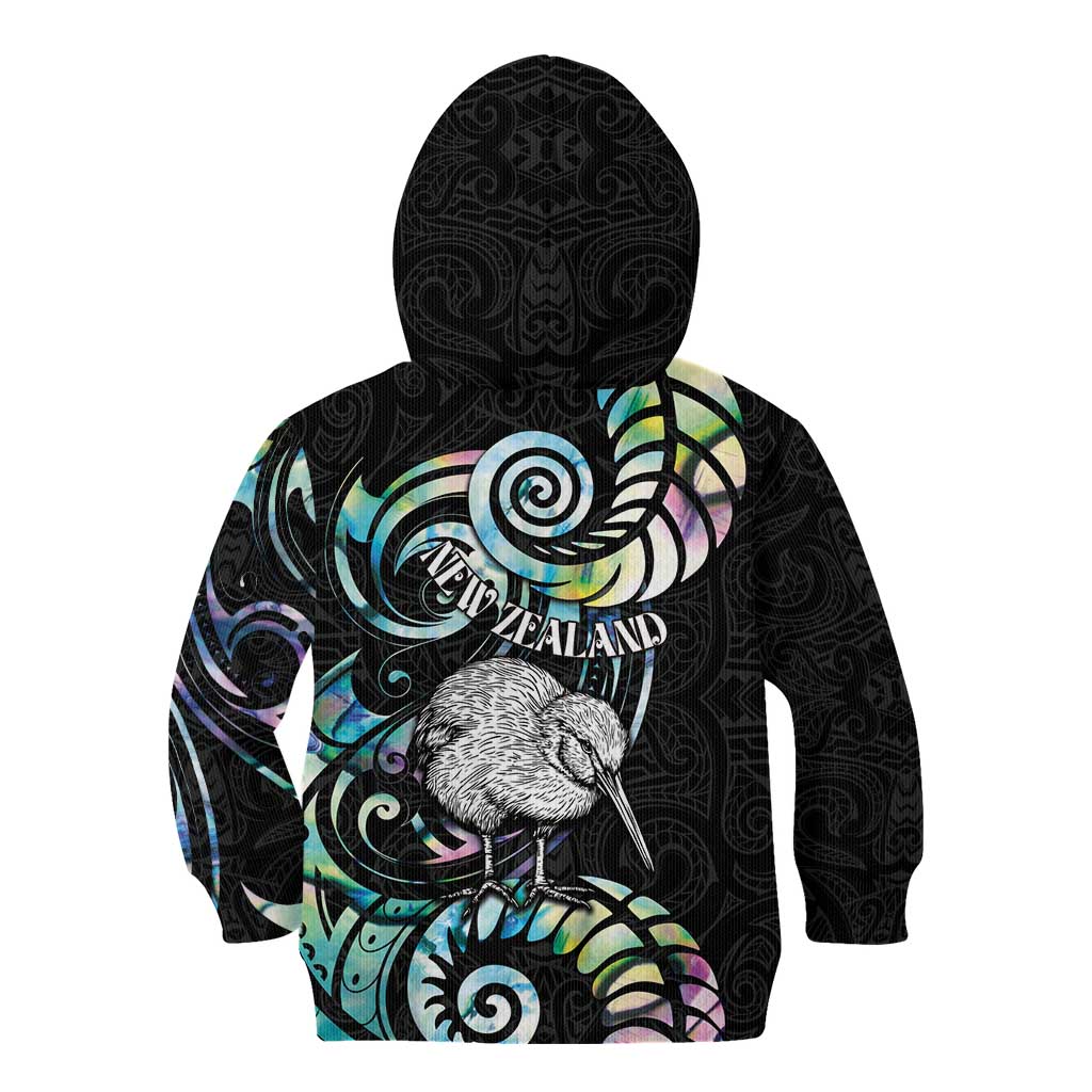 New Zealand Kiwi Bird Kid Hoodie Silver Fern Koru Paua Shell DT04 - Polynesian Pride