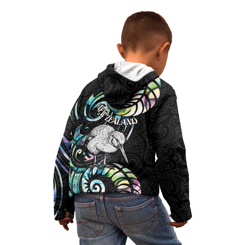 New Zealand Kiwi Bird Kid Hoodie Silver Fern Koru Paua Shell DT04 - Polynesian Pride