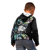 New Zealand Kiwi Bird Kid Hoodie Silver Fern Koru Paua Shell DT04 - Polynesian Pride
