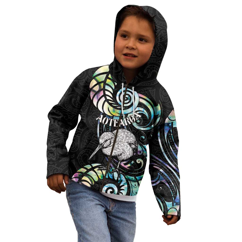 New Zealand Kiwi Bird Kid Hoodie Silver Fern Koru Paua Shell DT04 - Polynesian Pride