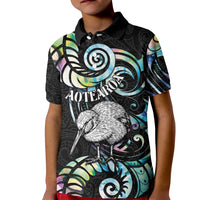 New Zealand Kiwi Bird Kid Polo Shirt Silver Fern Koru Paua Shell DT04 Kid Black - Polynesian Pride