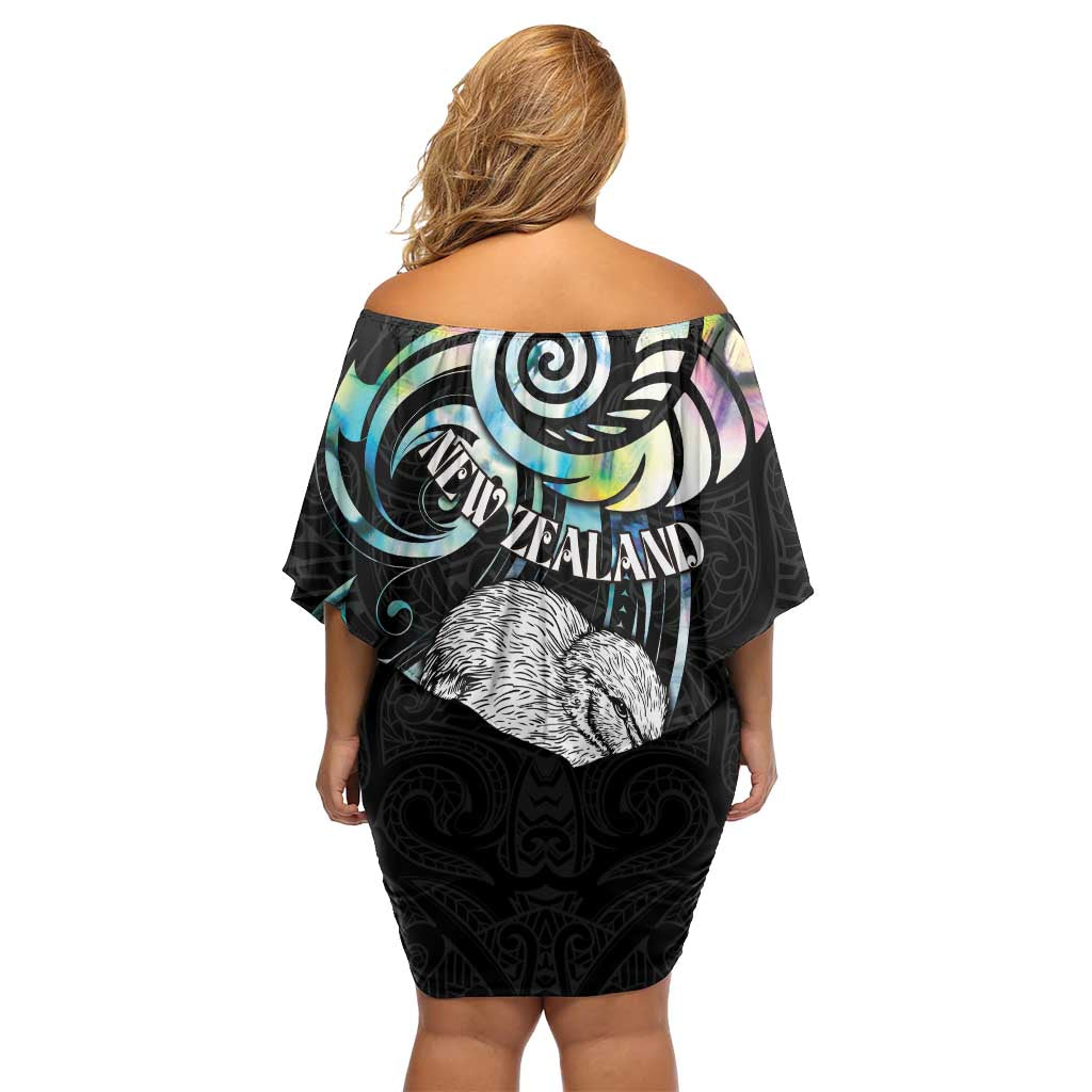 New Zealand Kiwi Bird Off Shoulder Short Dress Silver Fern Koru Paua Shell DT04 - Polynesian Pride