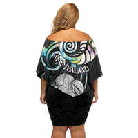 New Zealand Kiwi Bird Off Shoulder Short Dress Silver Fern Koru Paua Shell DT04 - Polynesian Pride