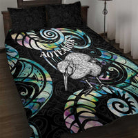 New Zealand Kiwi Bird Quilt Bed Set Silver Fern Koru Paua Shell DT04 Black - Polynesian Pride