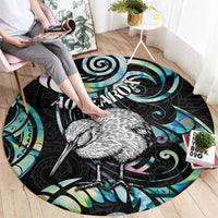 New Zealand Kiwi Bird Round Carpet Silver Fern Koru Paua Shell DT04 - Polynesian Pride