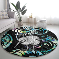 New Zealand Kiwi Bird Round Carpet Silver Fern Koru Paua Shell DT04 - Polynesian Pride