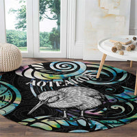 New Zealand Kiwi Bird Round Carpet Silver Fern Koru Paua Shell DT04 - Polynesian Pride