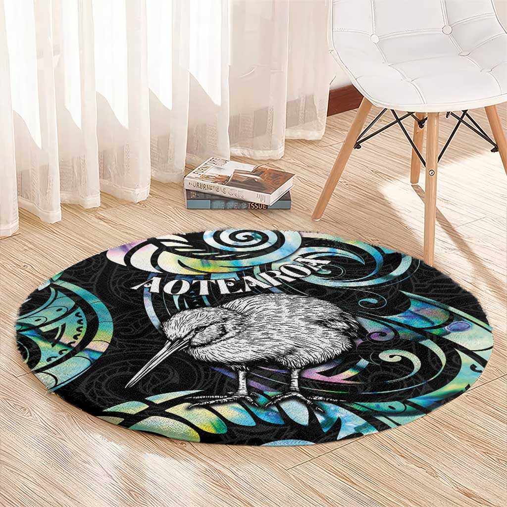 New Zealand Kiwi Bird Round Carpet Silver Fern Koru Paua Shell DT04 - Polynesian Pride