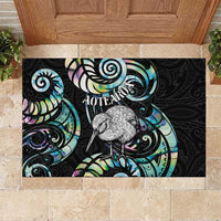New Zealand Kiwi Bird Rubber Doormat Silver Fern Koru Paua Shell DT04 Black - Polynesian Pride
