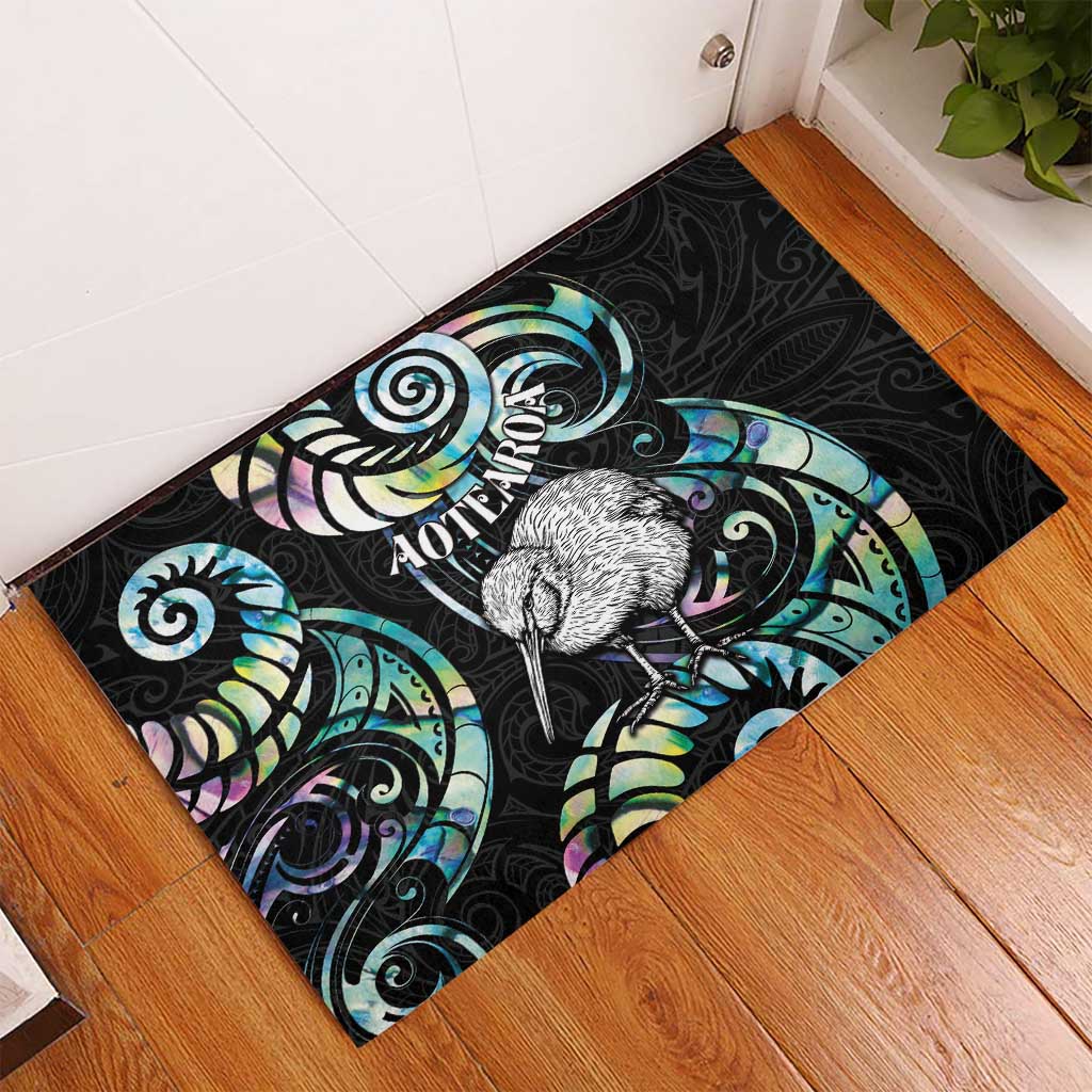 New Zealand Kiwi Bird Rubber Doormat Silver Fern Koru Paua Shell DT04 - Polynesian Pride