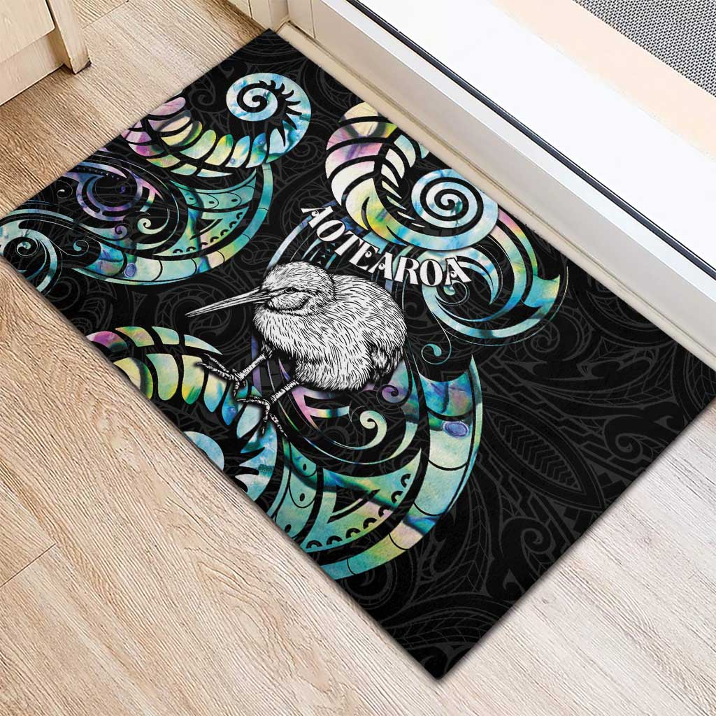 New Zealand Kiwi Bird Rubber Doormat Silver Fern Koru Paua Shell DT04 - Polynesian Pride