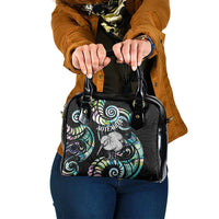 New Zealand Kiwi Bird Shoulder Handbag Silver Fern Koru Paua Shell DT04 One Size Black - Polynesian Pride