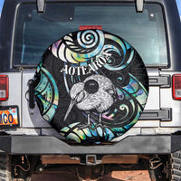 New Zealand Kiwi Bird Spare Tire Cover Silver Fern Koru Paua Shell DT04 Black - Polynesian Pride