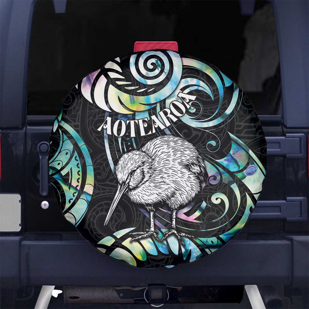 New Zealand Kiwi Bird Spare Tire Cover Silver Fern Koru Paua Shell DT04 No hole Black - Polynesian Pride