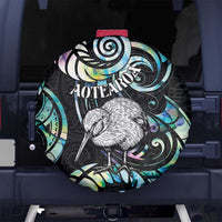 New Zealand Kiwi Bird Spare Tire Cover Silver Fern Koru Paua Shell DT04 No hole Black - Polynesian Pride