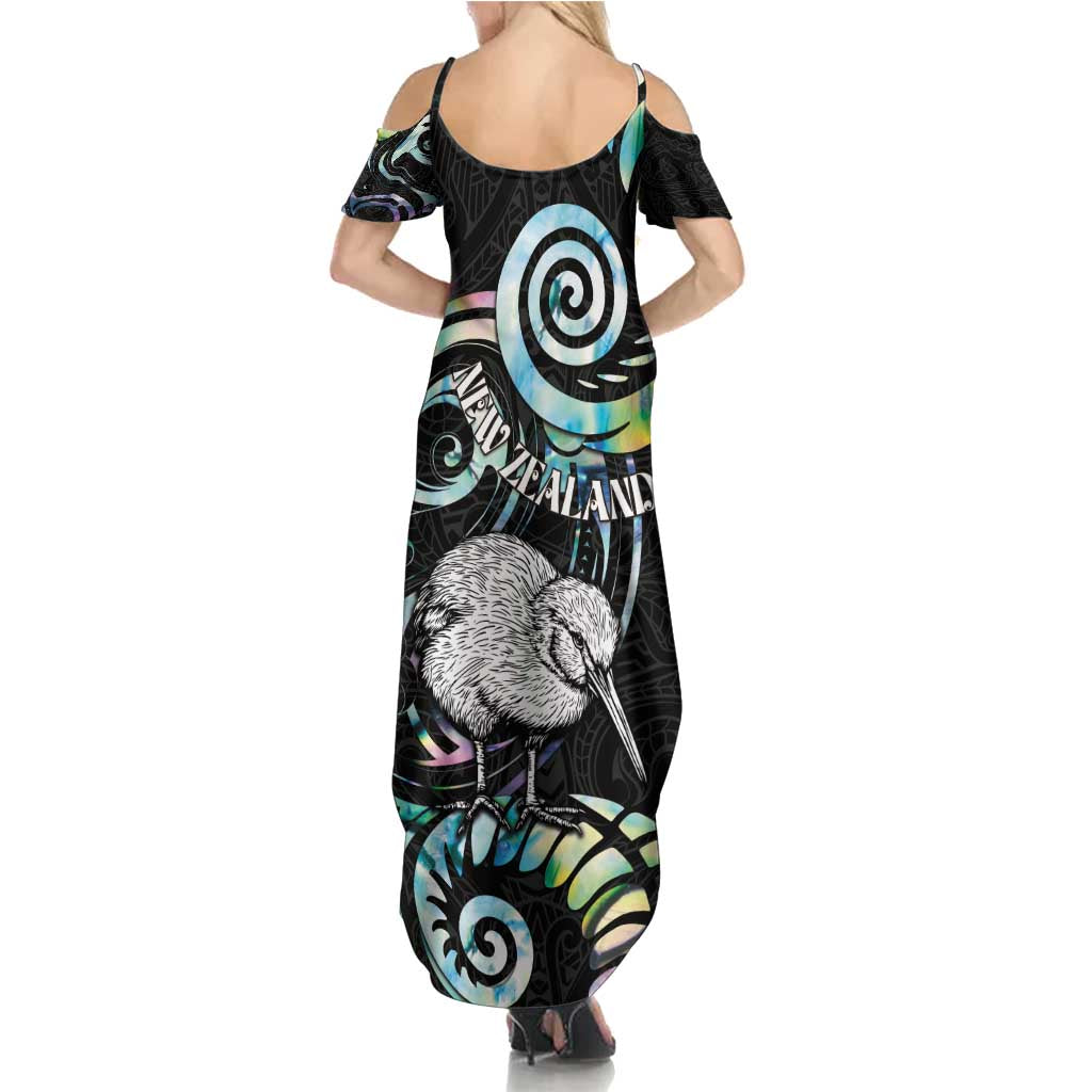 New Zealand Kiwi Bird Summer Maxi Dress Silver Fern Koru Paua Shell DT04 - Polynesian Pride