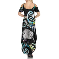 New Zealand Kiwi Bird Summer Maxi Dress Silver Fern Koru Paua Shell DT04 - Polynesian Pride