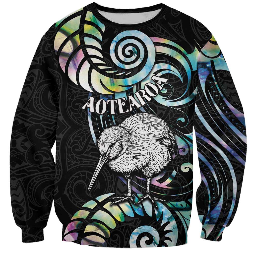 New Zealand Kiwi Bird Sweatshirt Silver Fern Koru Paua Shell DT04 Unisex Black - Polynesian Pride