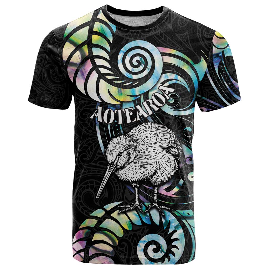 New Zealand Kiwi Bird T Shirt Silver Fern Koru Paua Shell DT04 Black - Polynesian Pride