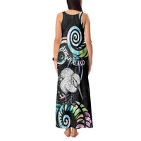 New Zealand Kiwi Bird Tank Maxi Dress Silver Fern Koru Paua Shell DT04 - Polynesian Pride