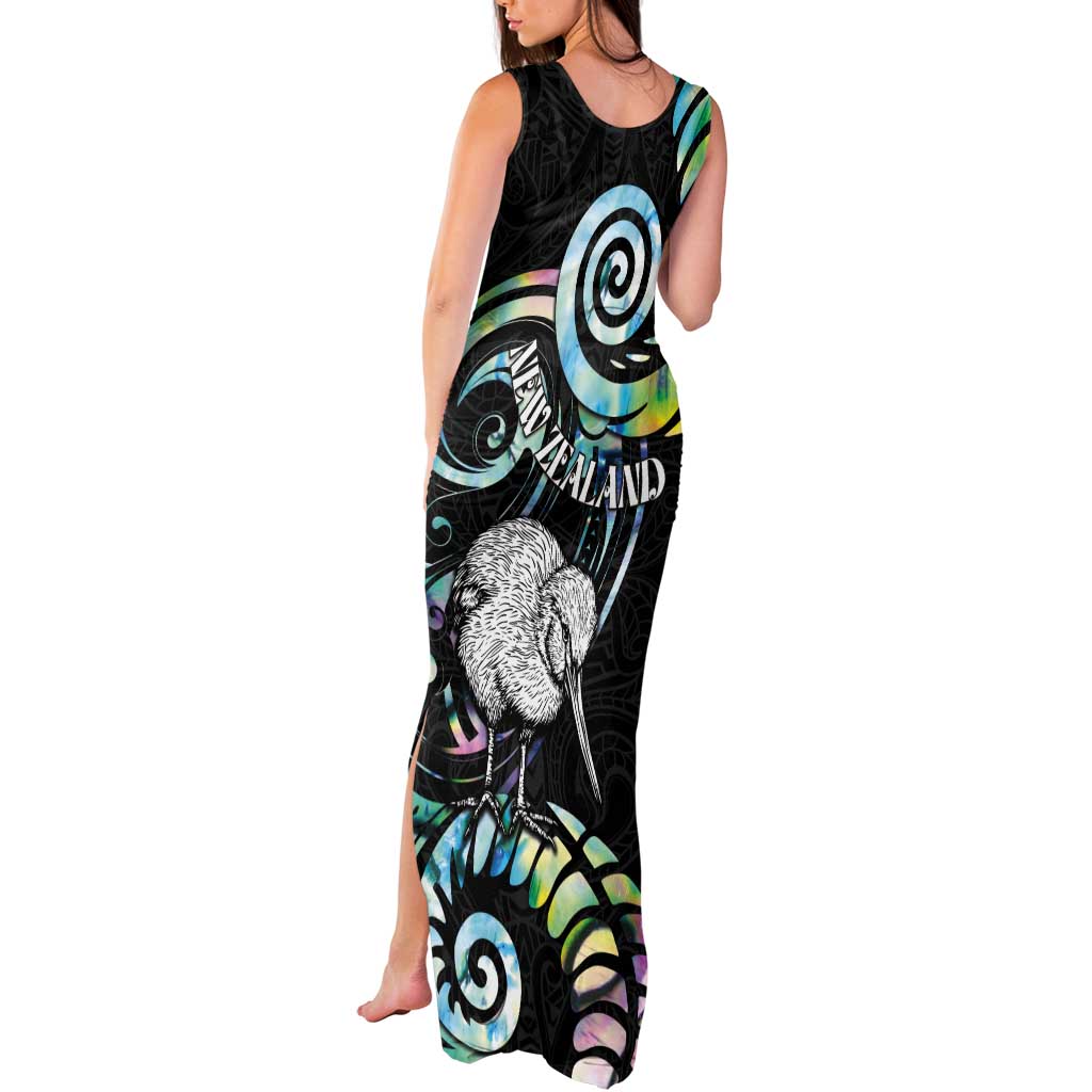 New Zealand Kiwi Bird Tank Maxi Dress Silver Fern Koru Paua Shell DT04 - Polynesian Pride