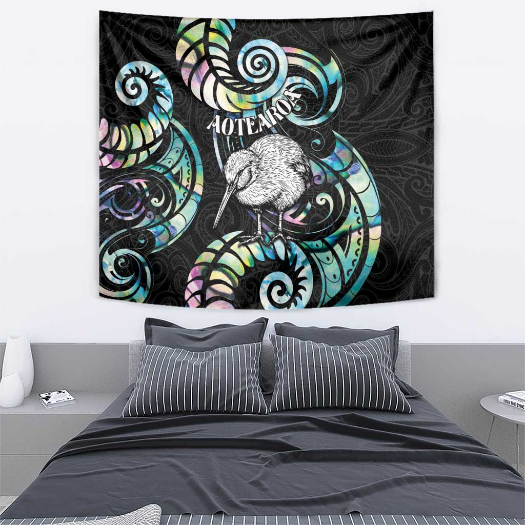 New Zealand Kiwi Bird Tapestry Silver Fern Koru Paua Shell DT04 - Polynesian Pride