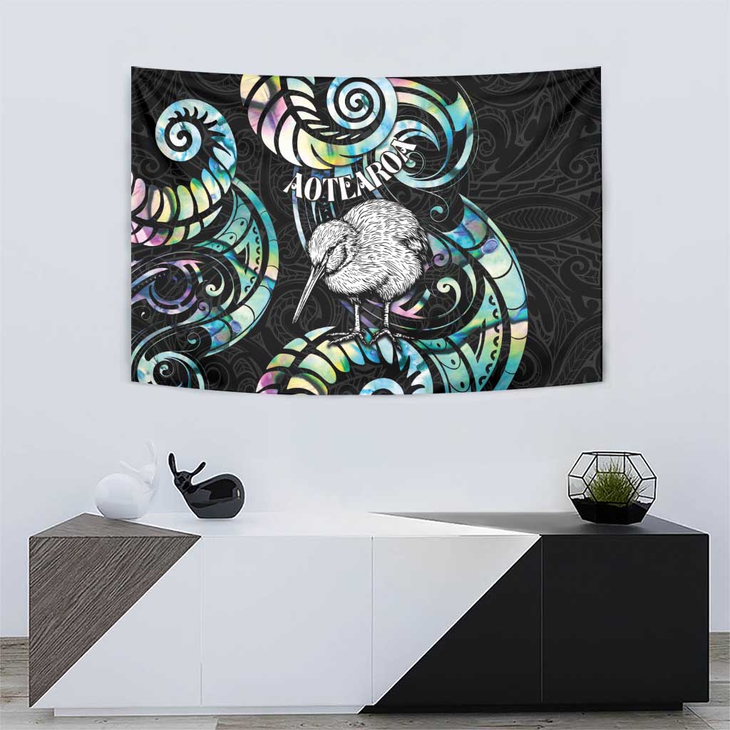 New Zealand Kiwi Bird Tapestry Silver Fern Koru Paua Shell DT04 - Polynesian Pride