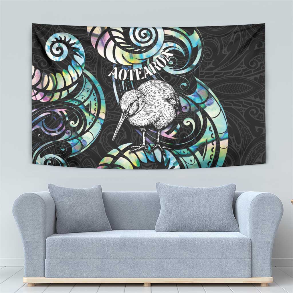 New Zealand Kiwi Bird Tapestry Silver Fern Koru Paua Shell DT04 - Polynesian Pride
