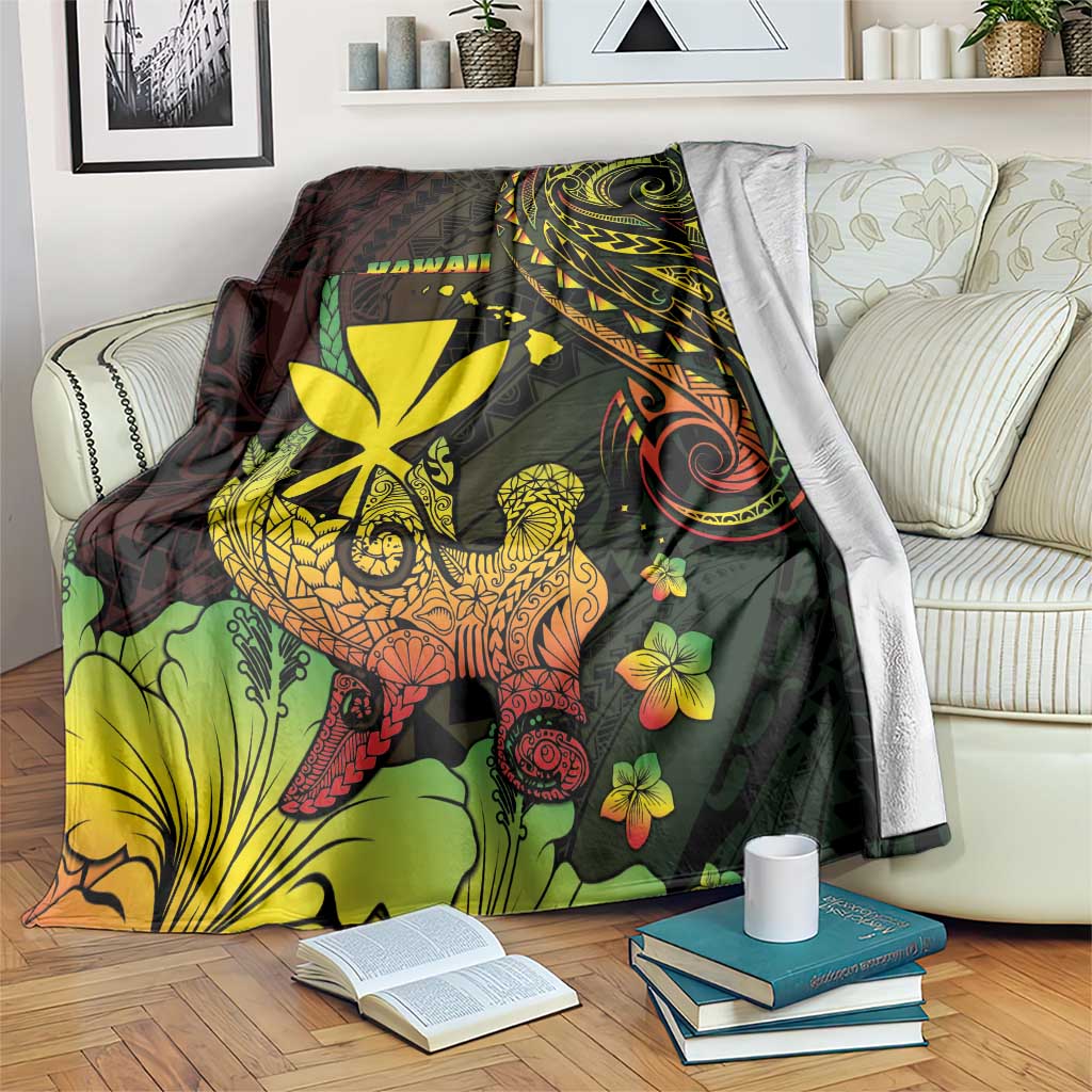 Hawaii Blanket Kanaka Maoli With Hammerhead Shark DT04 Black - Polynesian Pride