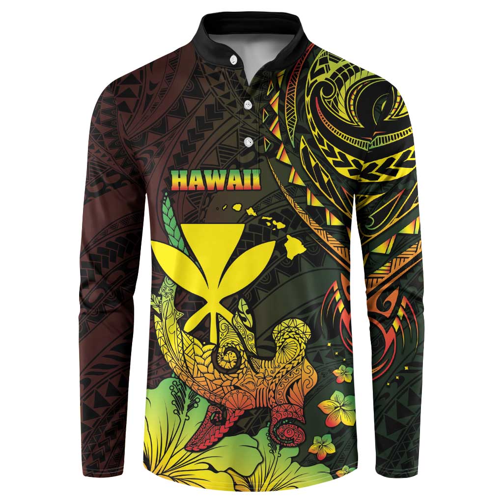 Personalised Hawaii Button Sweatshirt Kanaka Maoli With Hammerhead Shark DT04 Black - Polynesian Pride
