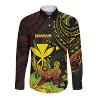 Personalised Hawaii Long Sleeve Button Shirt Kanaka Maoli With Hammerhead Shark DT04 Unisex Black - Polynesian Pride