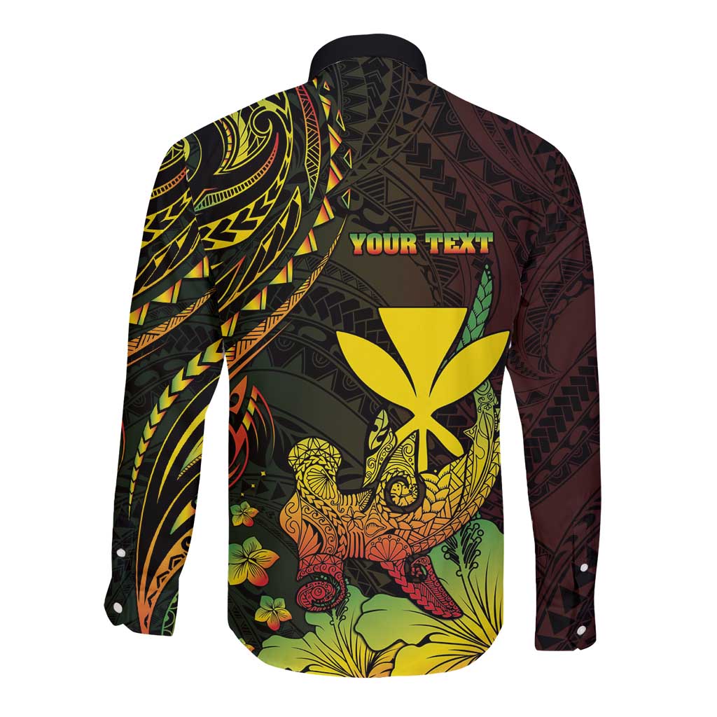 Personalised Hawaii Long Sleeve Button Shirt Kanaka Maoli With Hammerhead Shark DT04 - Polynesian Pride