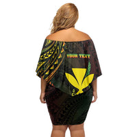 Personalised Hawaii Off Shoulder Short Dress Kanaka Maoli With Hammerhead Shark DT04 - Polynesian Pride