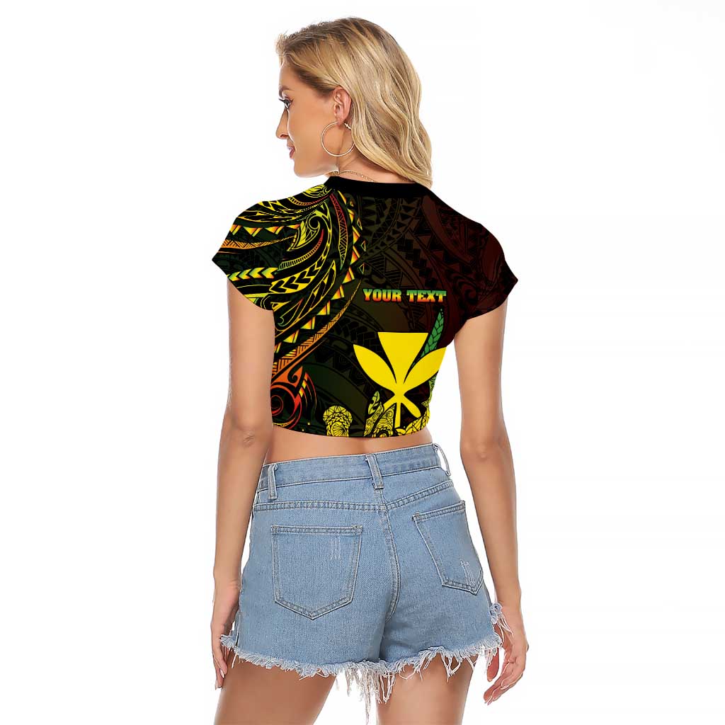 Personalised Hawaii Raglan Cropped T Shirt Kanaka Maoli With Hammerhead Shark DT04 - Polynesian Pride