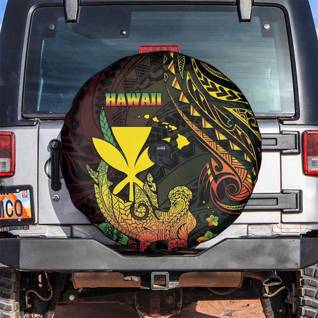 Hawaii Spare Tire Cover Kanaka Maoli With Hammerhead Shark DT04 Black - Polynesian Pride