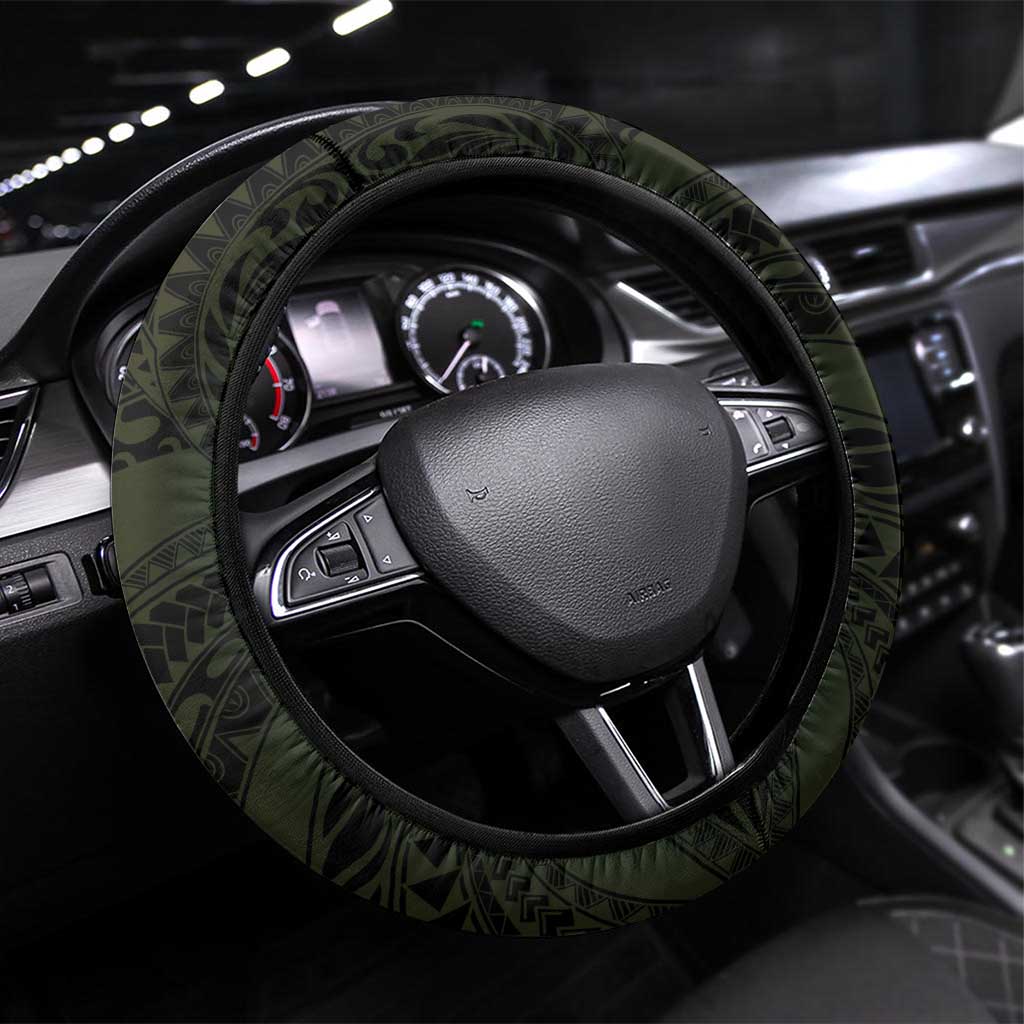 Hawaii Steering Wheel Cover Kanaka Maoli With Hammerhead Shark DT04 Universal Fit Black - Polynesian Pride