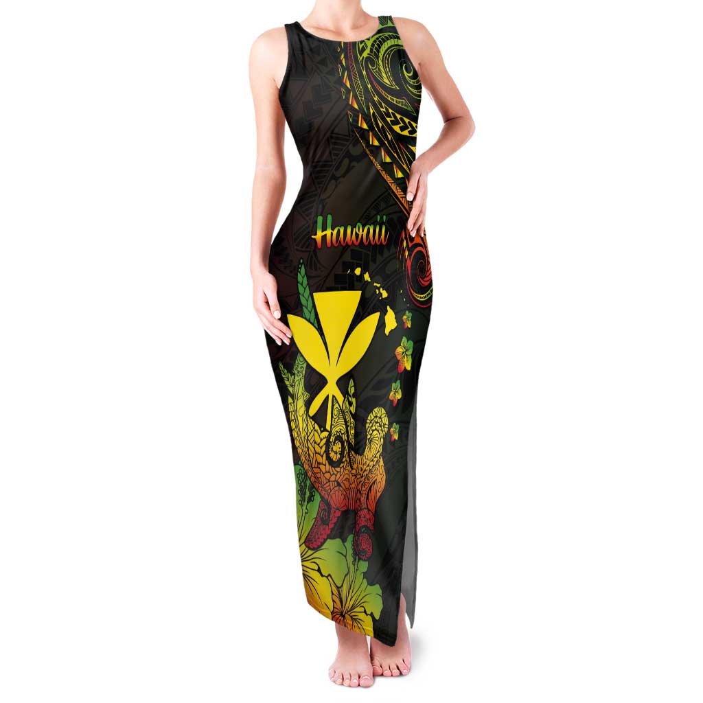 Personalised Hawaii Tank Maxi Dress Kanaka Maoli With Hammerhead Shark DT04 Women Black - Polynesian Pride
