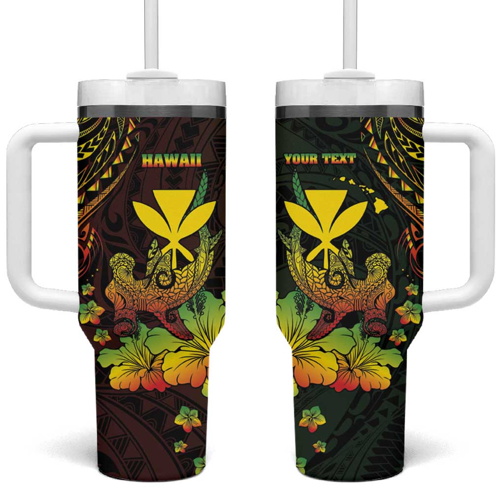 Personalised Hawaii Tumbler With Handle Kanaka Maoli With Hammerhead Shark DT04 One Size: 40 oz Black - Polynesian Pride